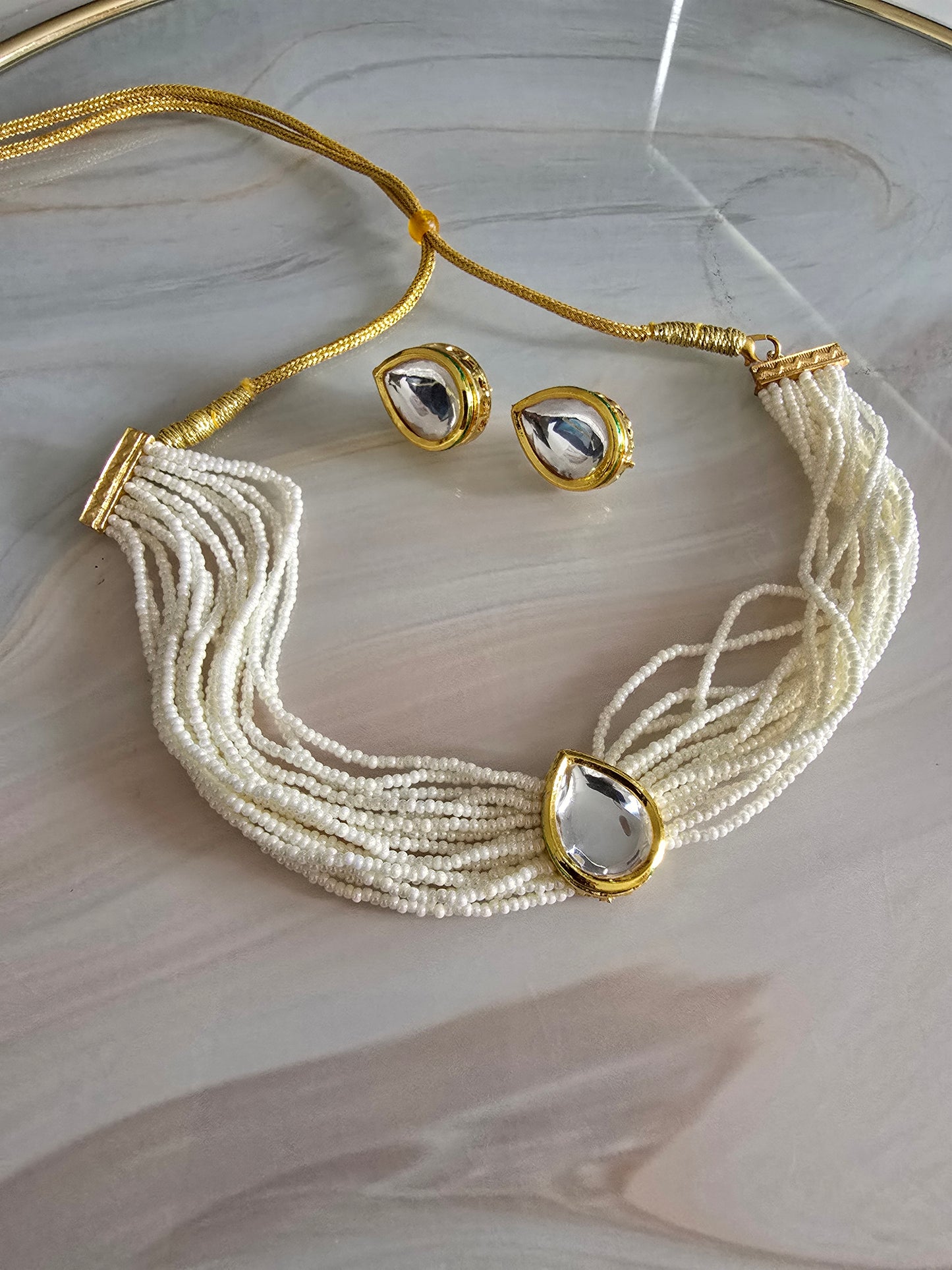 603: Uncut Kundan with Rice Pearls Choker Set