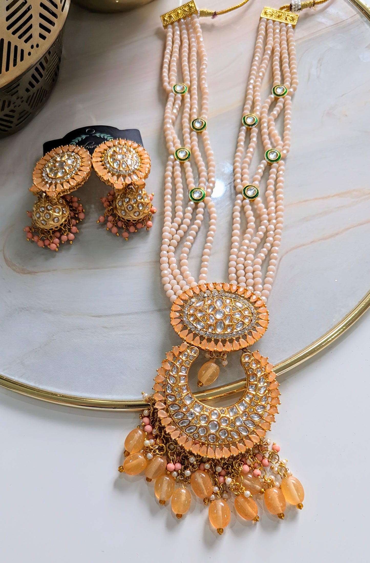 N.333 Kundan Maala Set- Peach