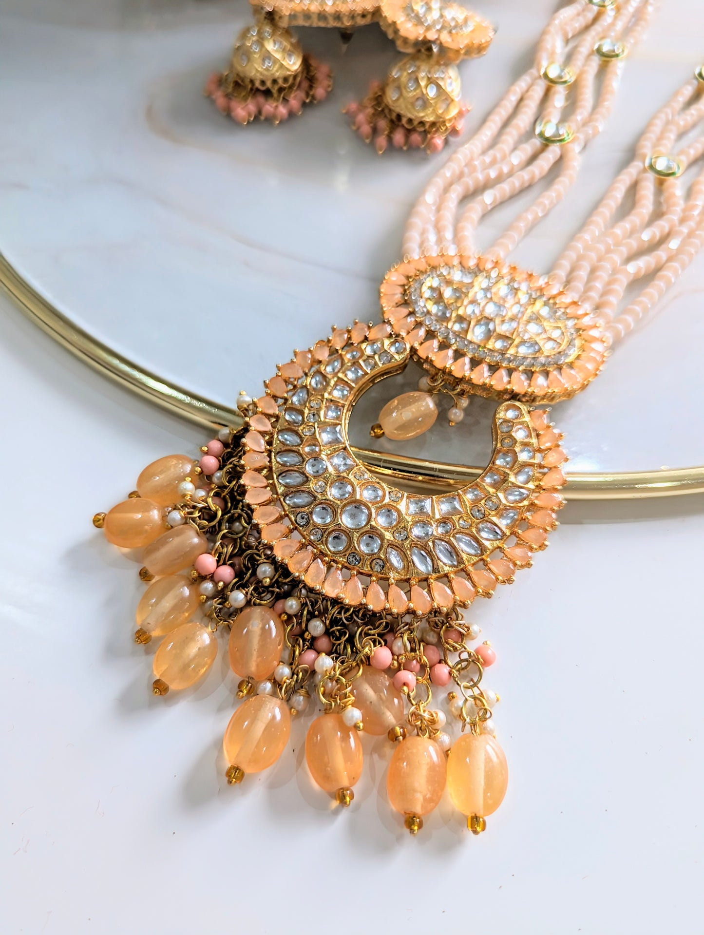 N.333 Kundan Maala Set- Peach