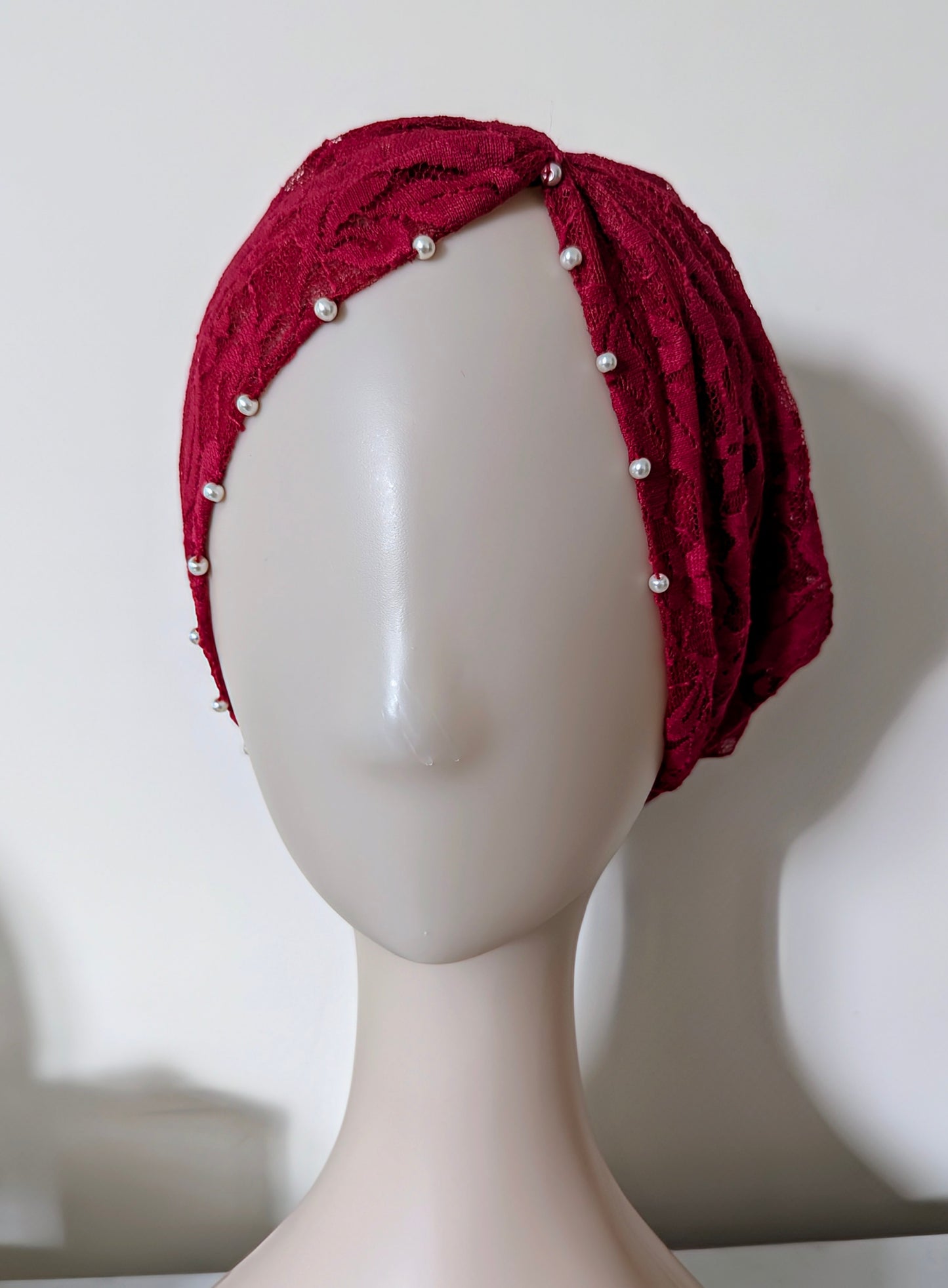Pearl Lace Side Parting Hijab Cap- Hot Pink