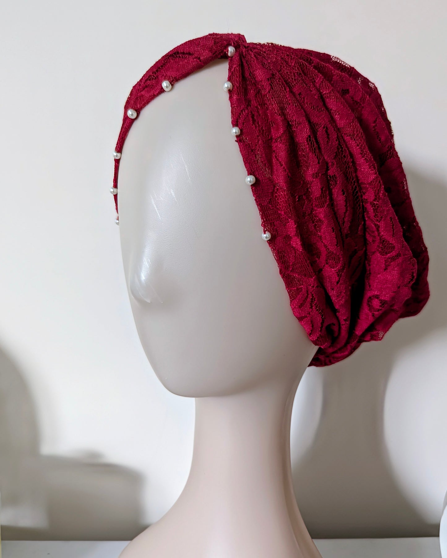 Pearl Lace Side Parting Hijab Cap- Hot Pink
