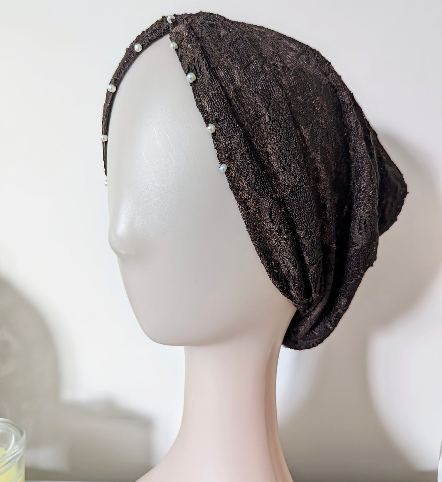 Pearl Lace Side Parting Hijab Cap- Chocolate Brown