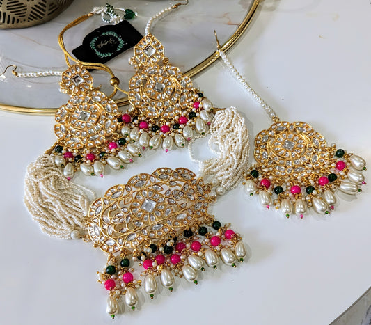 Designer Inspired Kundan Set with chand baalis