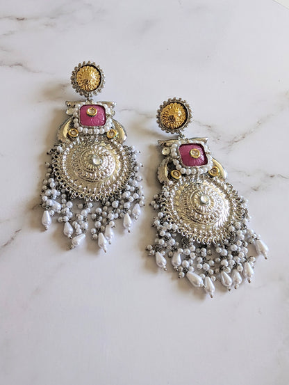 N.546 ~GEETIKA~ DESIGNER BOHO PIECE,Dual Polish, with Kundan, carving stone, and Rice pearls