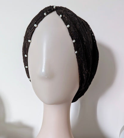 Pearl Lace Side Parting Hijab Cap- Chocolate Brown