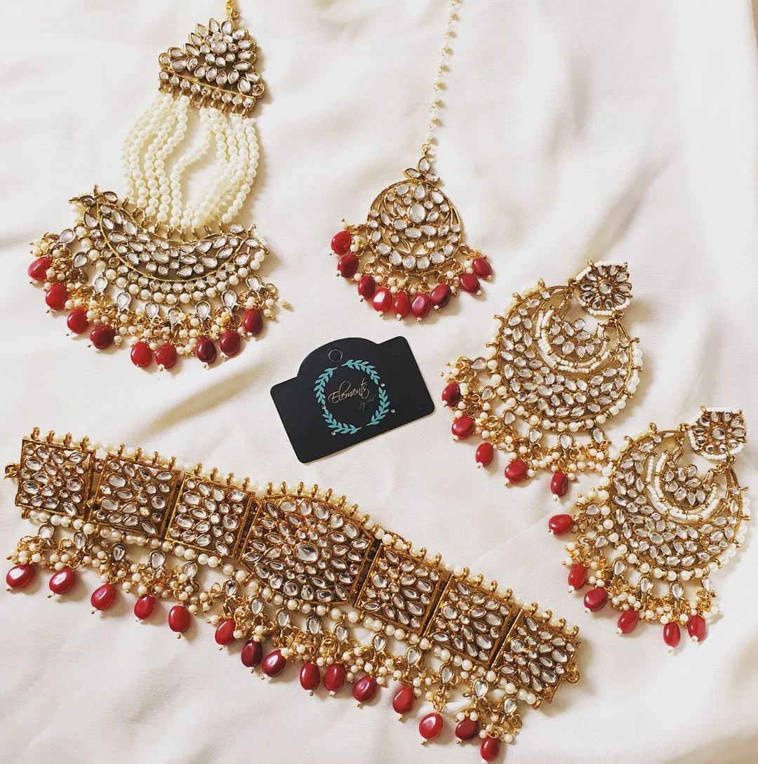 N.373 Pakistani Maroon Kundan Choker Set.