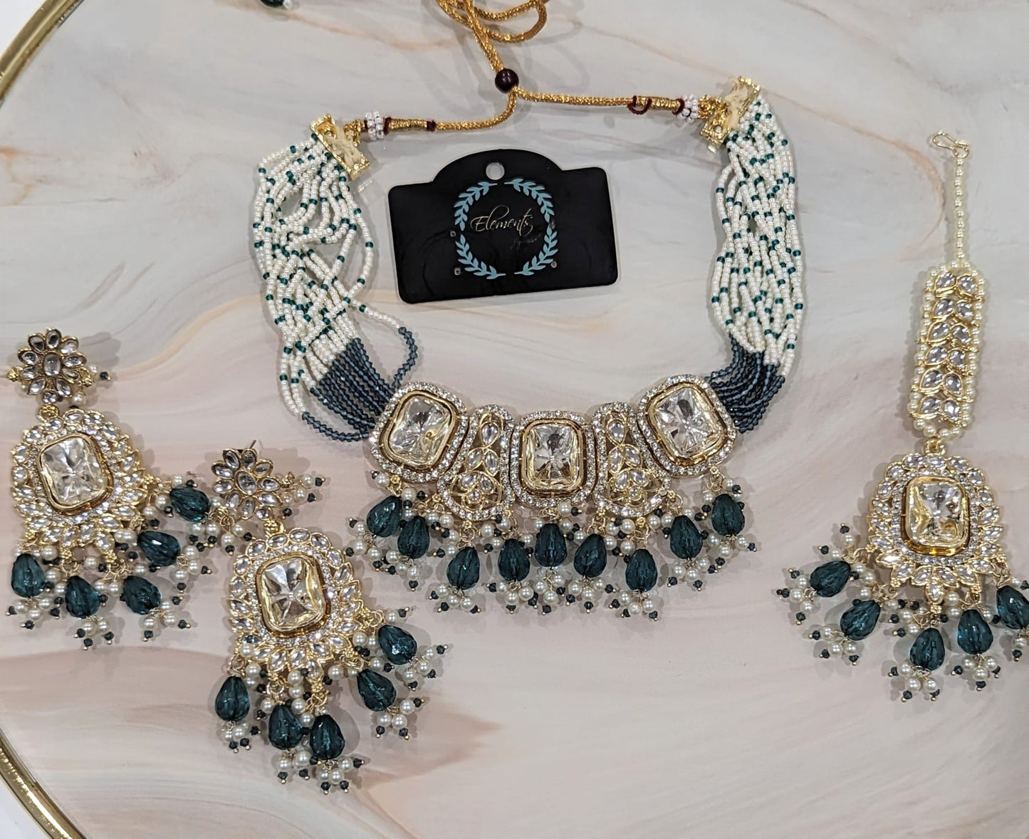 Gold Polished Mosonite with MIcro AD and Pearl Choker Set